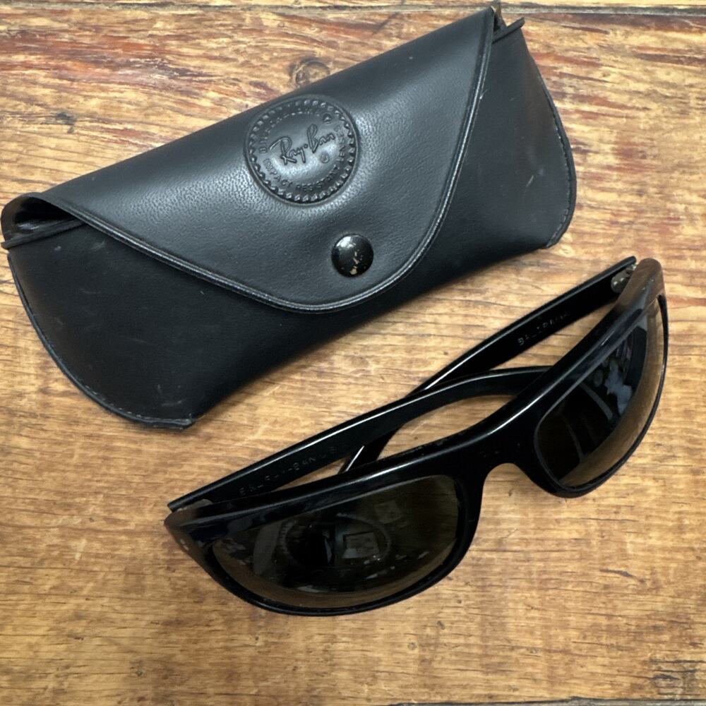 Vintage B&L Ray-Ban Balorama Sunglasses Black USA Wraparound w/ Case Dirty Harry